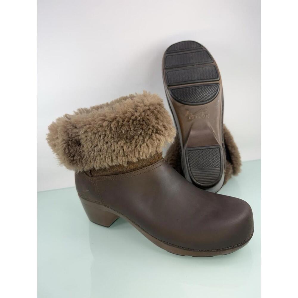 Dansko Leather Brown EU 42 US 11 Shearling Lined Boots Fold Over Cozy Comfort